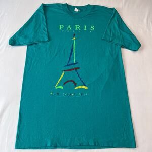 Vintage Paris France Eiffel Tower Souvenir T-shirt size medium Green